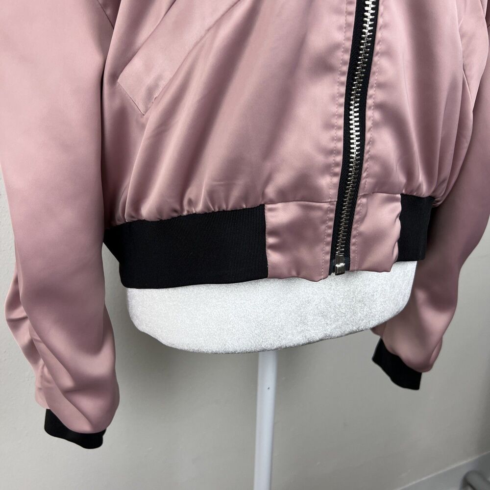 Alpha & Omega Interstellar Bomber Jacket Women Small Pink Satin Off Shoulder - Picture 11 of 16